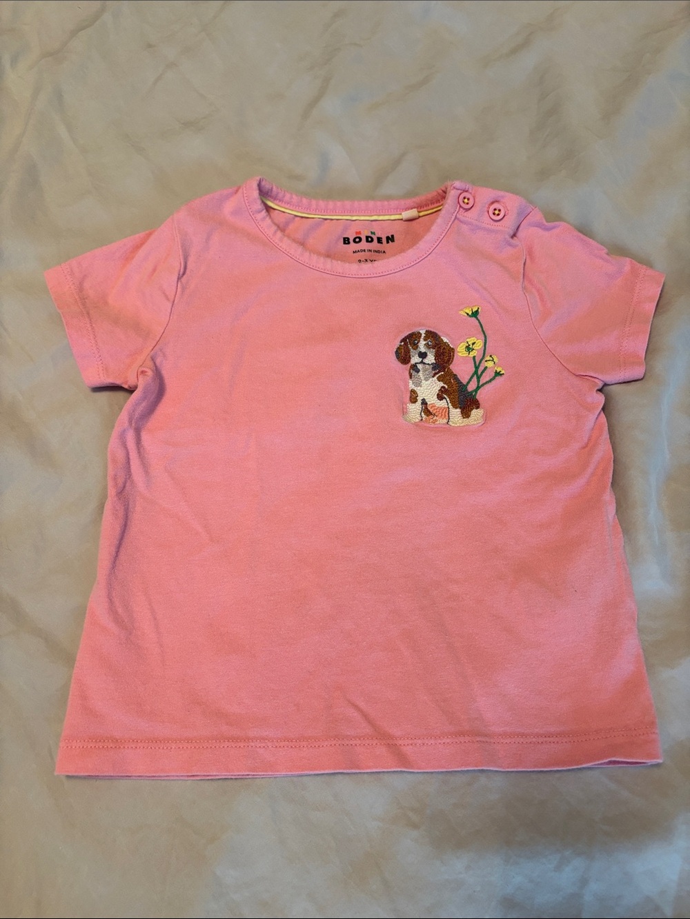 Mini Boden Puppy Appliqué Tee Size 2-3Y Pink Dog Shirt